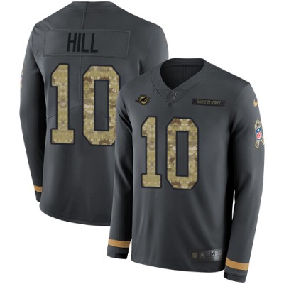 Nike Miami Dolphins #10 Tyreek Hill Anthracite Salute to Service Men's Stitched NFL Limited Therma Long Sleeve Jersey Men's